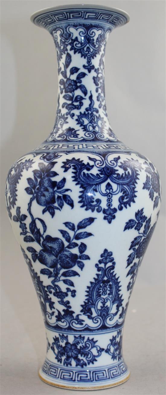 A Chinese blue and white baluster vase, Qianlong seal mark but later, 31cm